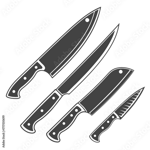 Dark Gray Silhouette Set of Four Kitchen Knives knife