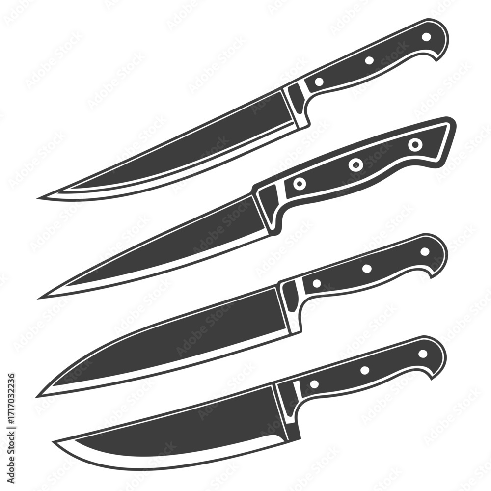 Obraz premium Four Chef Knives on White Background illustration