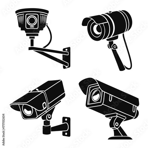 Four Surveillance Camera Silhouettes Variety security camera