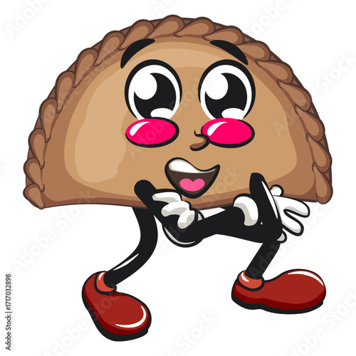 cute empanada mascot character vector illustration folding his arms calmly, work of hand drawn