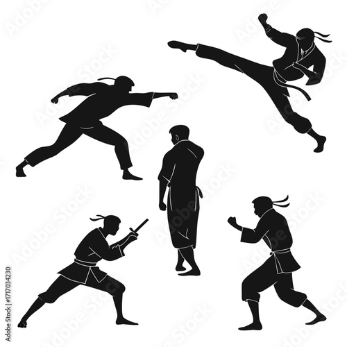 Ninja and Martial Artist Combat Silhouettes martial arts