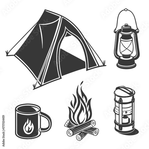 Outdoor Camping Equipment Icons gear tent