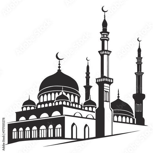 Silhouette of a Grand Islamic Mosque with Multiple Domes