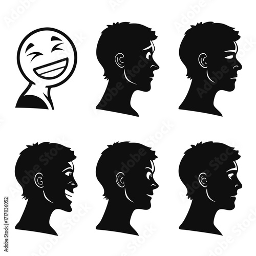 Six Silhouette Heads Showing Different Emotions profile