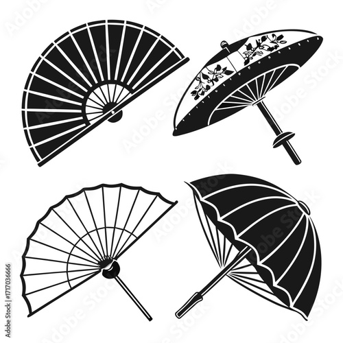 Traditional Japanese Fans and Decorated Umbrellas folding fan