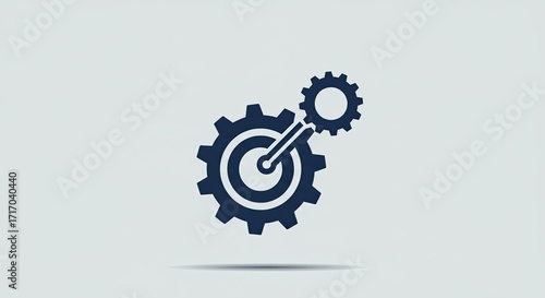 A dark blue icon representing two interlocking gears, symbolizing mechanics and teamwork, set against a light gray background.