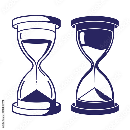 Two stylized hourglass illustrations showing the passage of time and countdown measurement