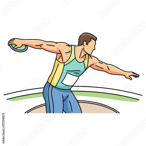 Athlete poised to throw discus in a sports competition.