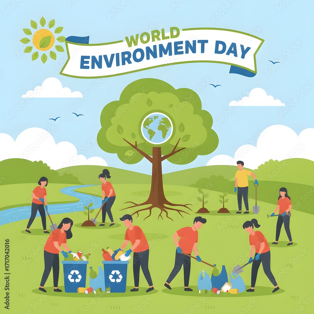 Fototapeta premium Celebrating World Environment Day Planting Trees and Cleaning Up Nature