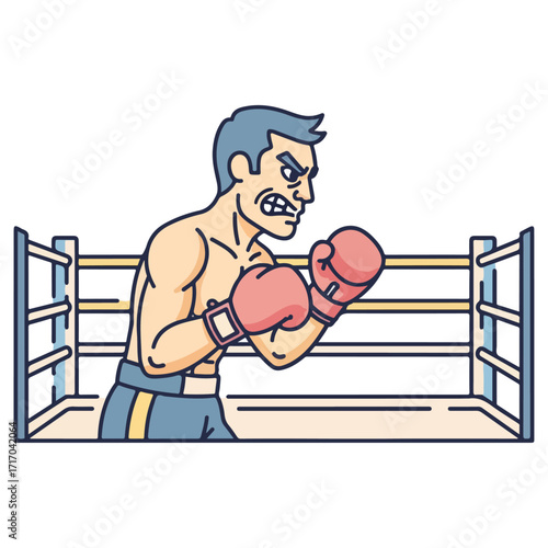 Boxer in the Ring Ready to Fight with Focus.