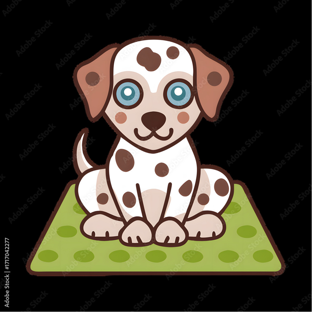 Obraz premium Cartoon Dalmatian puppy with blue eyes on a green mat.