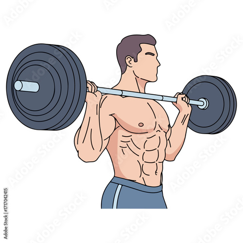 Man lifting barbell, focused on strength training and fitness.