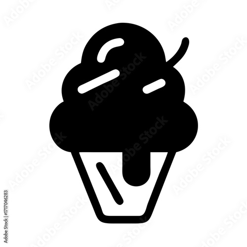 Delightful Cupcake Icon: This minimalist icon presents an appealing cupcake, with its inviting frosting, and is perfect for design projects that call for a touch of sweetness and elegance.