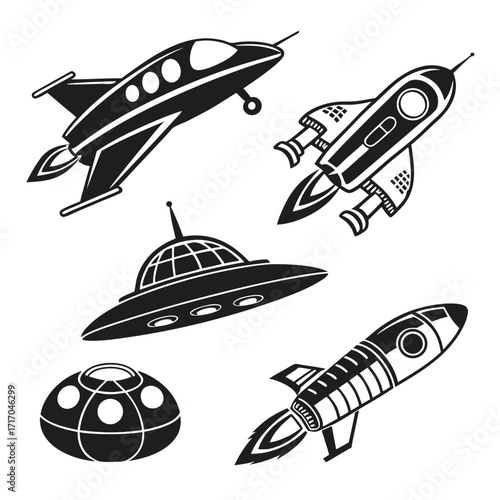 Assortment of Vintage Spacecraft and UFO Illustrations