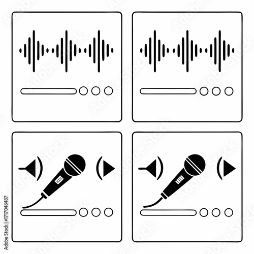 Audio waveform and microphone icons with playback controls