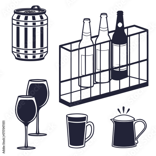 Black Silhouettes of Drinks and Barware beverage alcohol