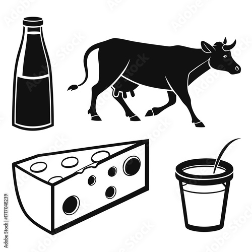 Dairy Products And Cow Silhouette milk cheese