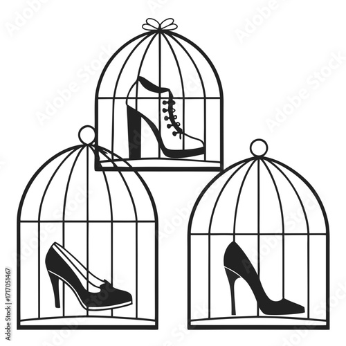 High heels displayed in bird cages silhouette shoes