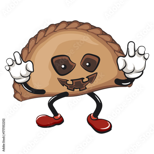 cute empanada mascot character vector illustration become a scary halloween character, work of hand drawn