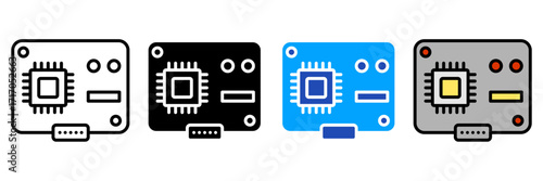  electronic components Icon Set Multiple Style Collection. Power Supply, Circuit Board, Microcontroller, Resistor, Capacitor, Diode, Transistor, Sensor, Relay, Transformer, Motor, Generator, Battery, 
