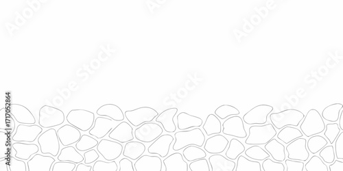 Seamless pattern of irregular stone shapes in a simple outline on a white background
