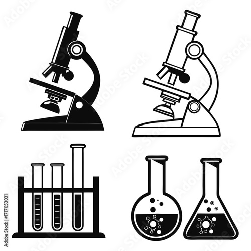 Microscopes and Test Tubes Science Icons laboratory