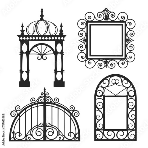 Ornate Black Silhouette Arch Gate Square Frame And Dome Keywords: arch, gate, frame, square