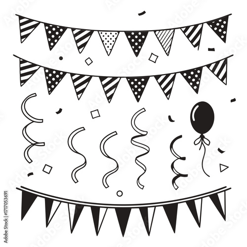 Party Decorations with Bunting Balloon and Confetti