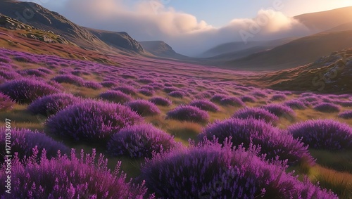 Vast heather moorland under dramatic mountain sky