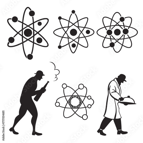 Science Icons with Figures and Atoms molecule scientist
