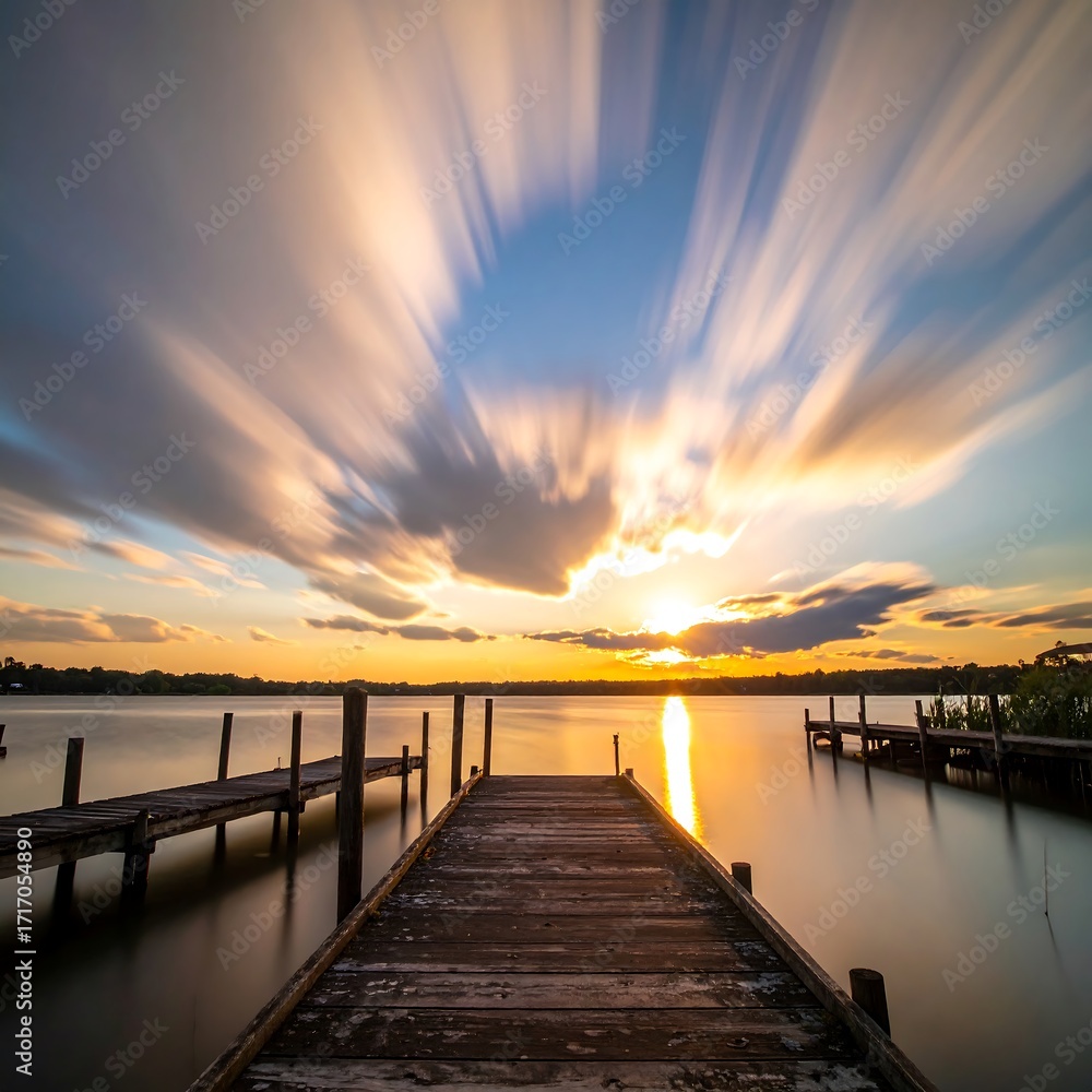 Obraz premium Sunset Lakeside Pier.