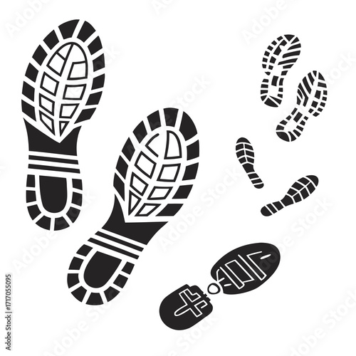 Shoe Treads, Footprints, and a Shoe with a Silhouette