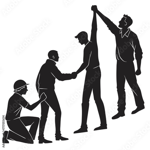 Silhouettes of men in a progression of achievement