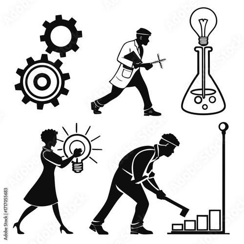 Silhouettes of people engaged in work and ideas person