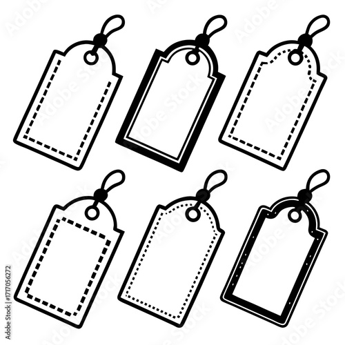 Six Blank Price Tags With Different Borders label empty