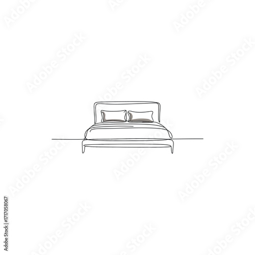 Minimalist Bed Illustration Serene Bedroom Scene in Single Line Art Style for Interior Design