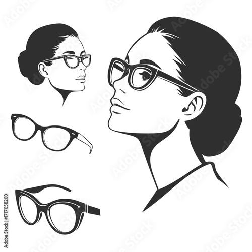Woman wearing glasses and separate eyeglass styles