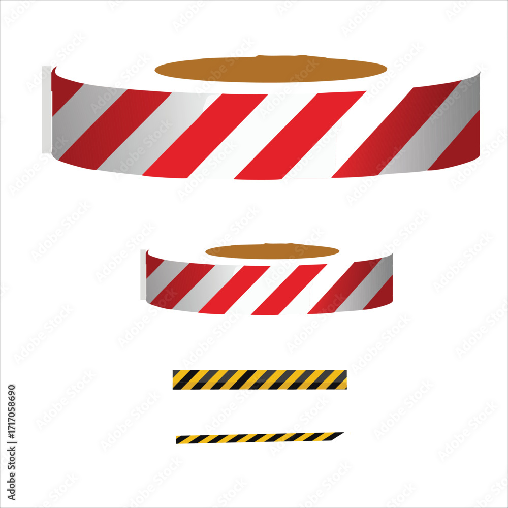 Obraz premium Red white and yellow black warning tape rolls and strips