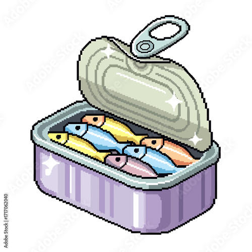 Pixel Art Canned Fish Colorful Sardines in a Retro Tin