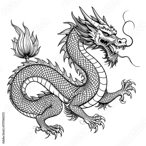 Dragon Line Art Tattoo Design Ideas