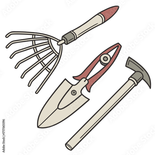 Assorted Garden Hand Tools Illustration gardening hand rake