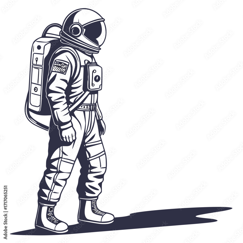Fototapeta premium Astronaut walking with backpack on white background