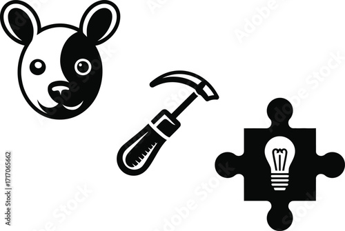 Illustrative toolkit icons for playful problem solving and creative construction works