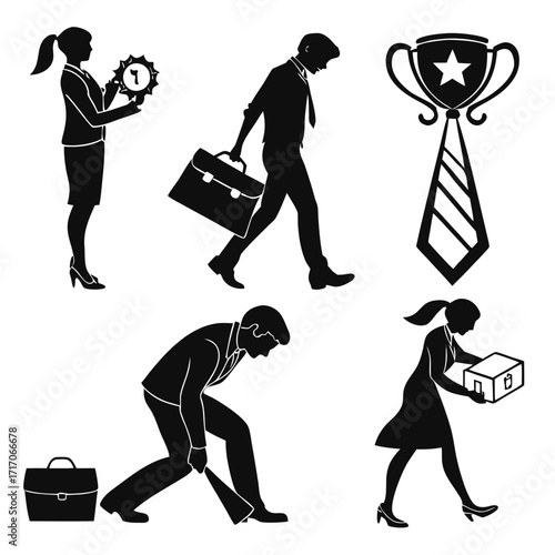 Business Silhouettes Depicting Success and Struggle