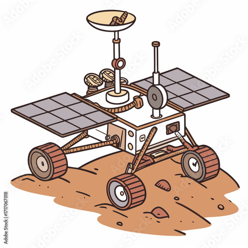 Cartoon Mars Rover with Large Solar Panels illustration