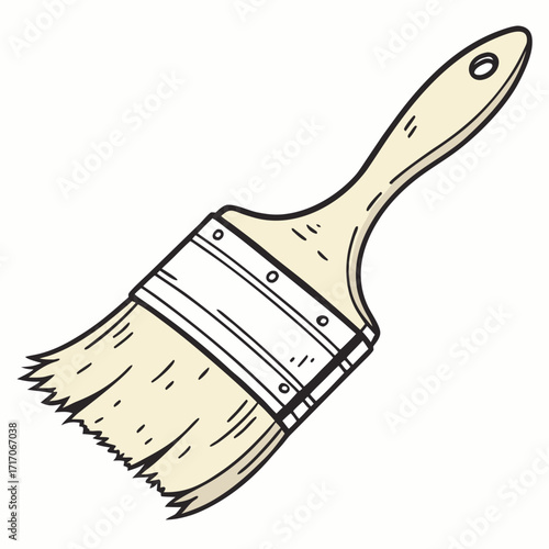 Cartoon paint brush with light beige handle and bristles Keywords: paint brush, paintbrush, tool