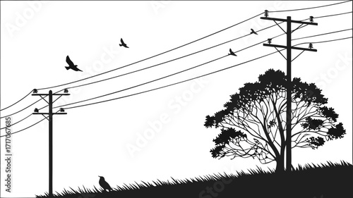 Power line tower, transmission tower with white isolate background, High voltage post or High voltage tower. Vector Illustration Png Background Template.	