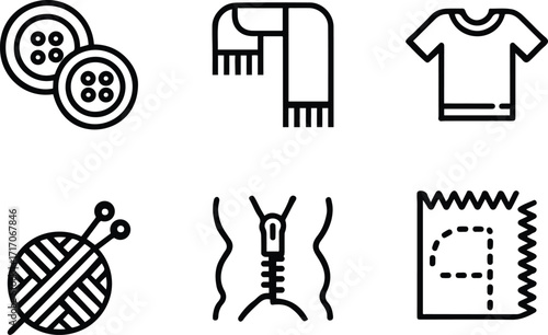Knitting, Sewing, and Apparel Line Icon Set.