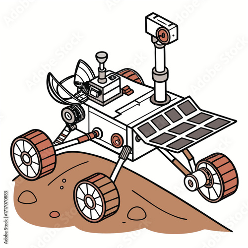 Illustrated Mars Rover on Red Martian Terrain illustration
