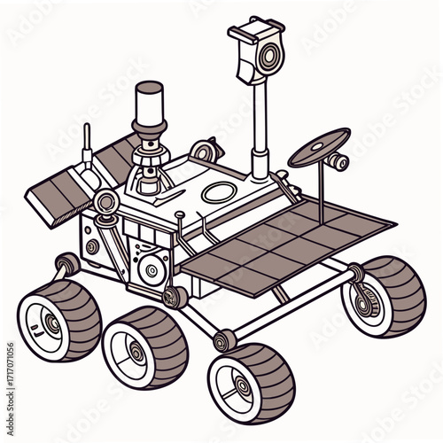 Isometric Cartoon Mars Rover Illustration space exploration